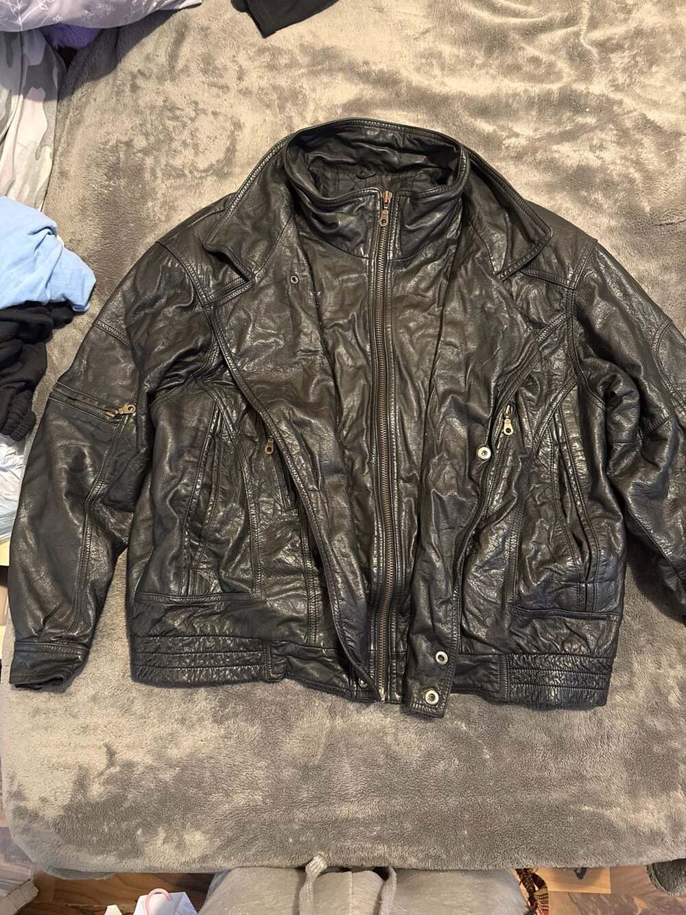 City Streets Vintage Black Genuine Leather Biker Jacket XL